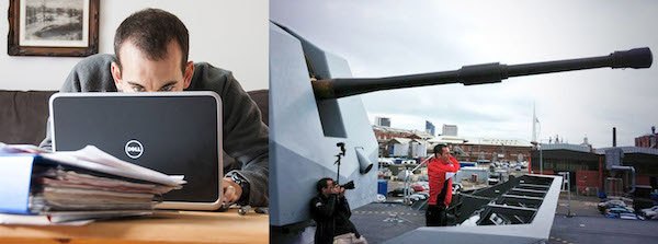 Which would you rather be doing — sitting in front of a laptop with piles of paperwork doing your accounts, or taking pictures from the gun turret of a Royal Navy Destroyer?