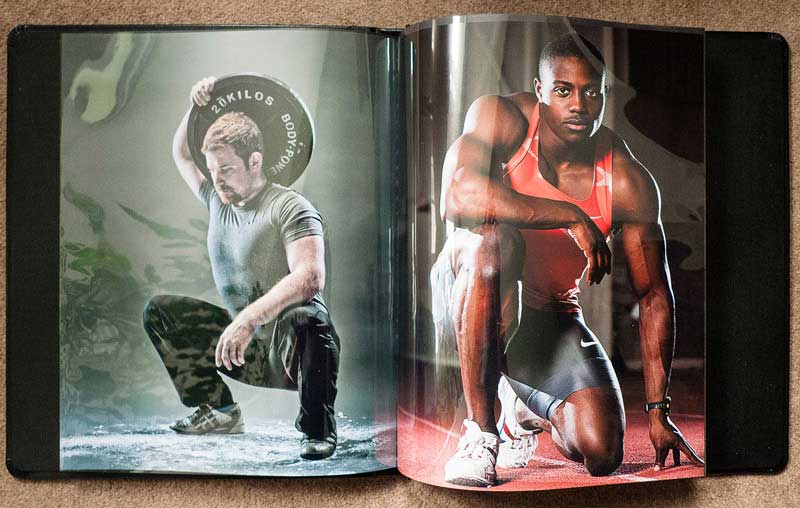 A spread from one of my current printed portfolios. This is the portrait portfolio; the other one focuses on fitness and sports work.